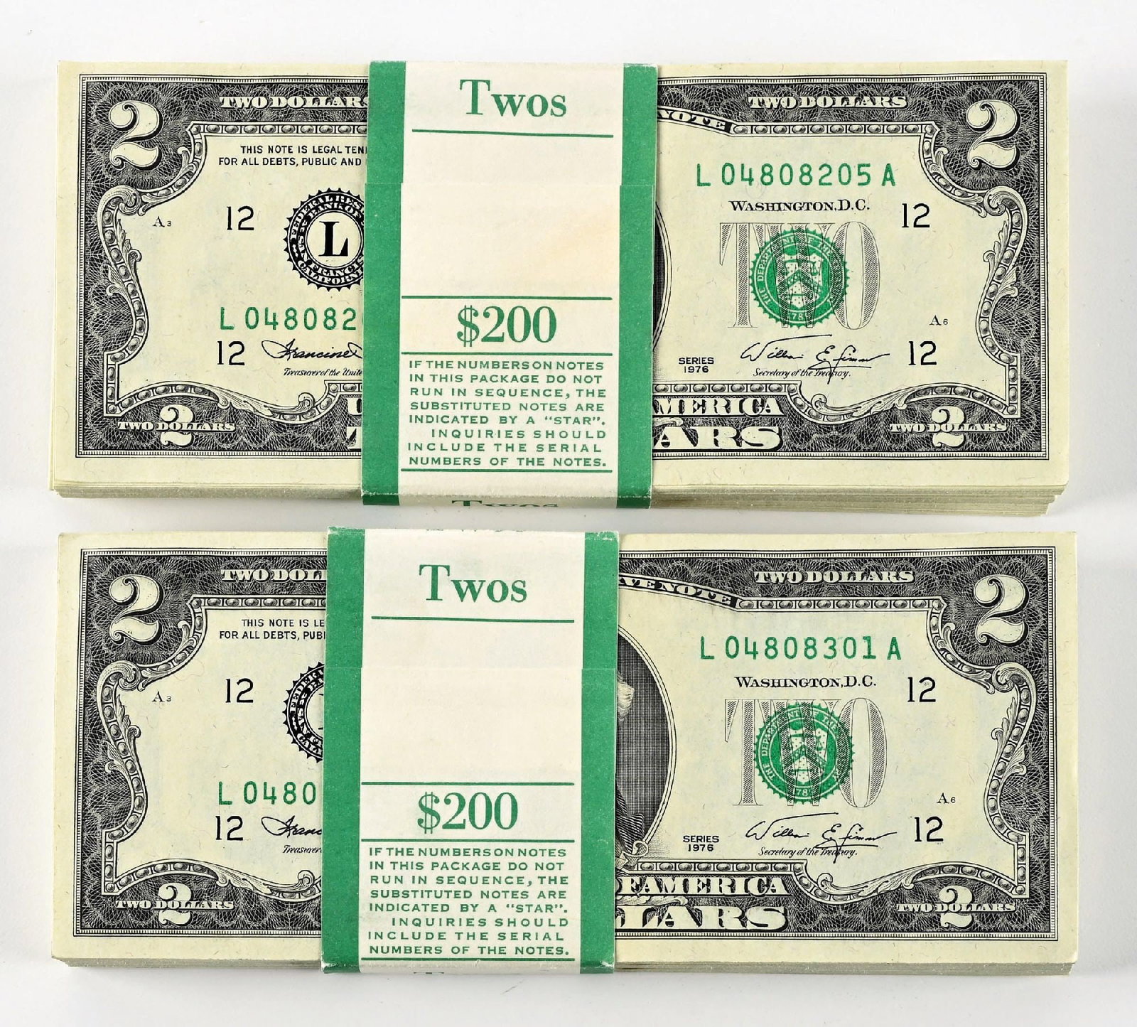 LOT OF 2: $200 IN $2 BILLS - 2