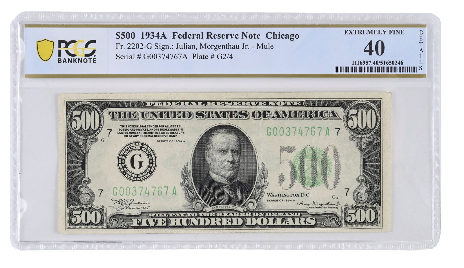 1934A $500 FEDERAL RESERVE NOTE CHICAGO PCGS40 (1 of 2)
