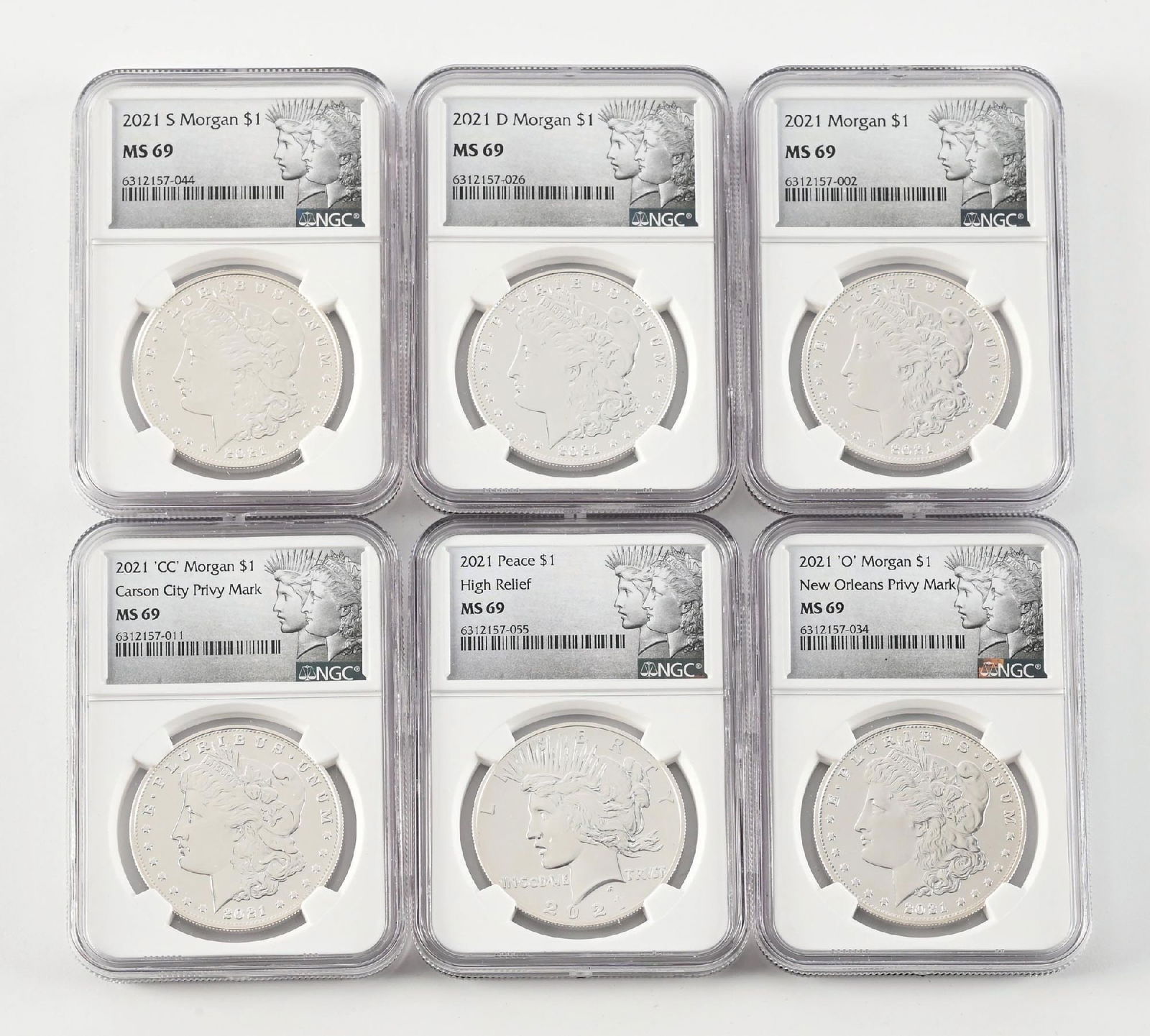 LOT OF 6: 2021 MORGAN DOLLARS IN MS69: LOT OF 6: 2021 MORGAN DOLLARS IN MS69