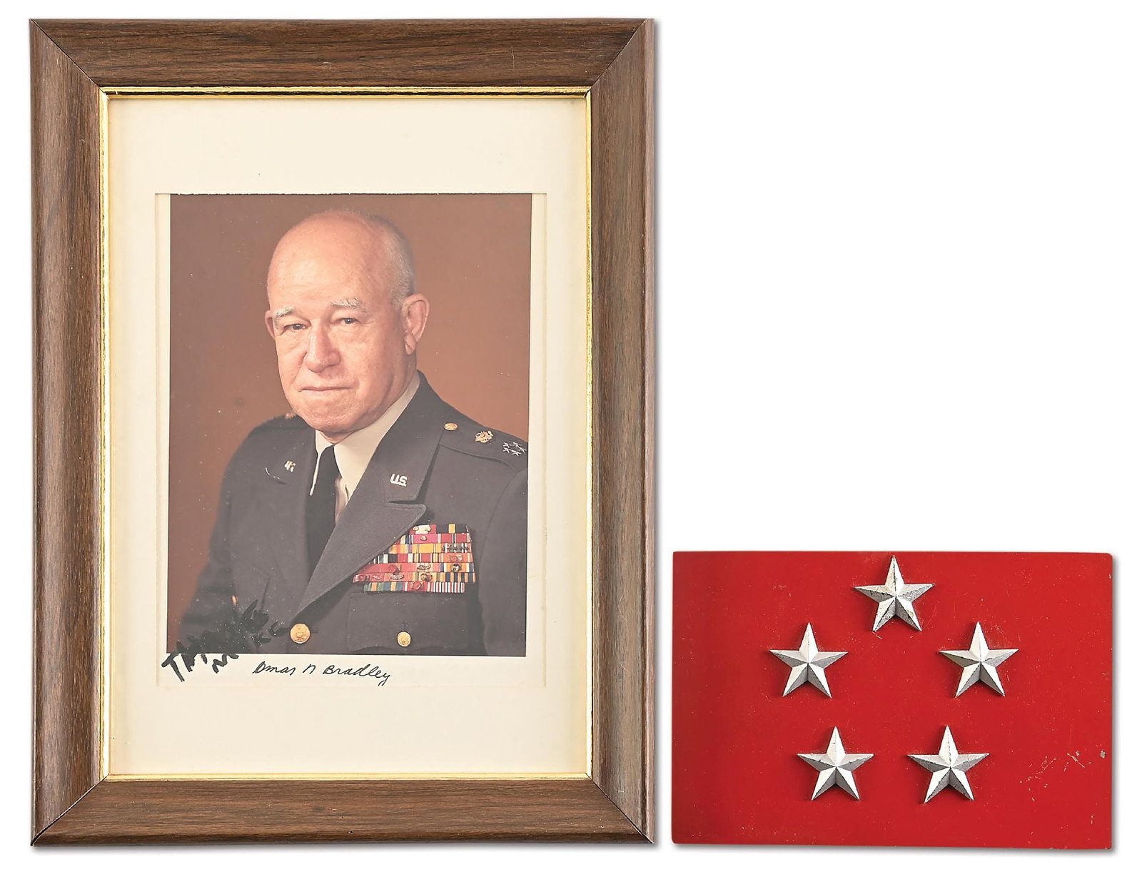 GENERAL OMAR BRADLEY'S 5-STAR LICENSE PLATE.: Military issue, Korean War era 5-star license plate attributed to General Omar Bradley via oral history from the current owner. Bradley had a long and distinguished career in the U.S. Army, and was th