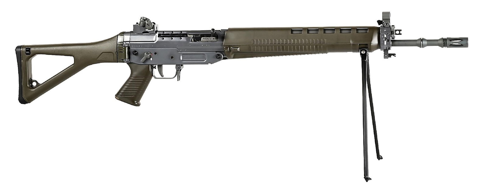 (M) SWISS SIG SAUER PE90P 5.56X45MM SEMI-AUTOMATIC RIFLE.: Manufactured in 2024 in Switzerland and imported by SAN Imports, the PE90P or Privat Einzelfeuer 1990 is a factory semi-automatic variant of the standard issue Swiss Stgw. 90 / 550 series assault rifl