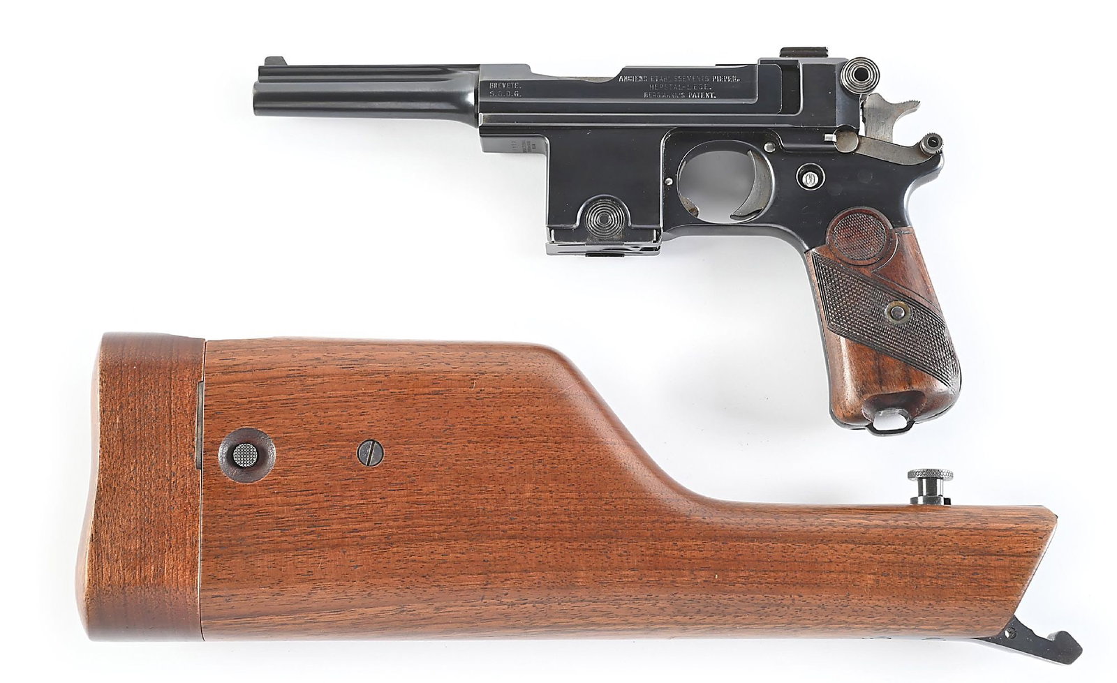 (C) PEIPER BERGMANN-BAYARD MODEL 1910 SEMI-AUTOMATIC PISTOL WITH STOCK HOLSTER, EX STURGESS. (1 of 9)