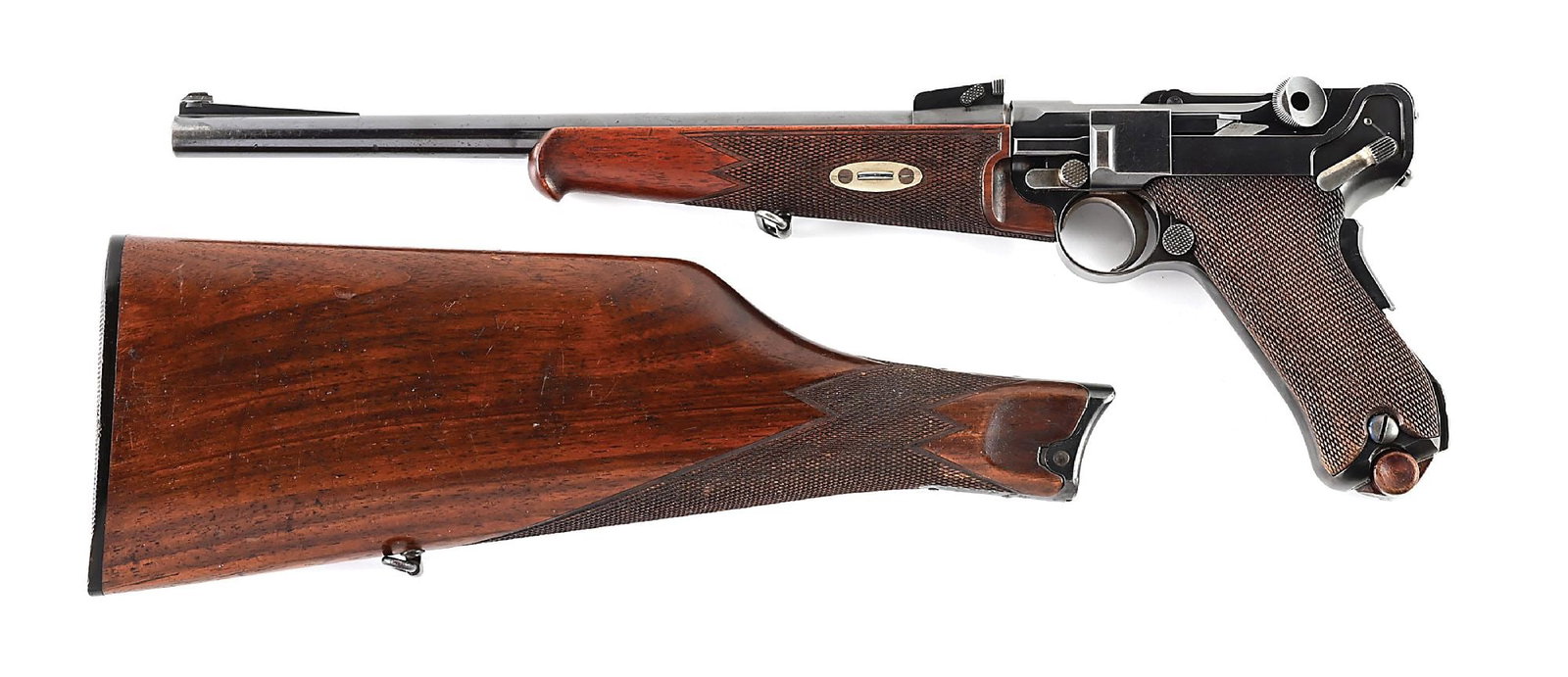 (C) DWM LUGER MODEL 1902 SEMI AUTOMATIC PISTOL CARBINE. (1 of 10)