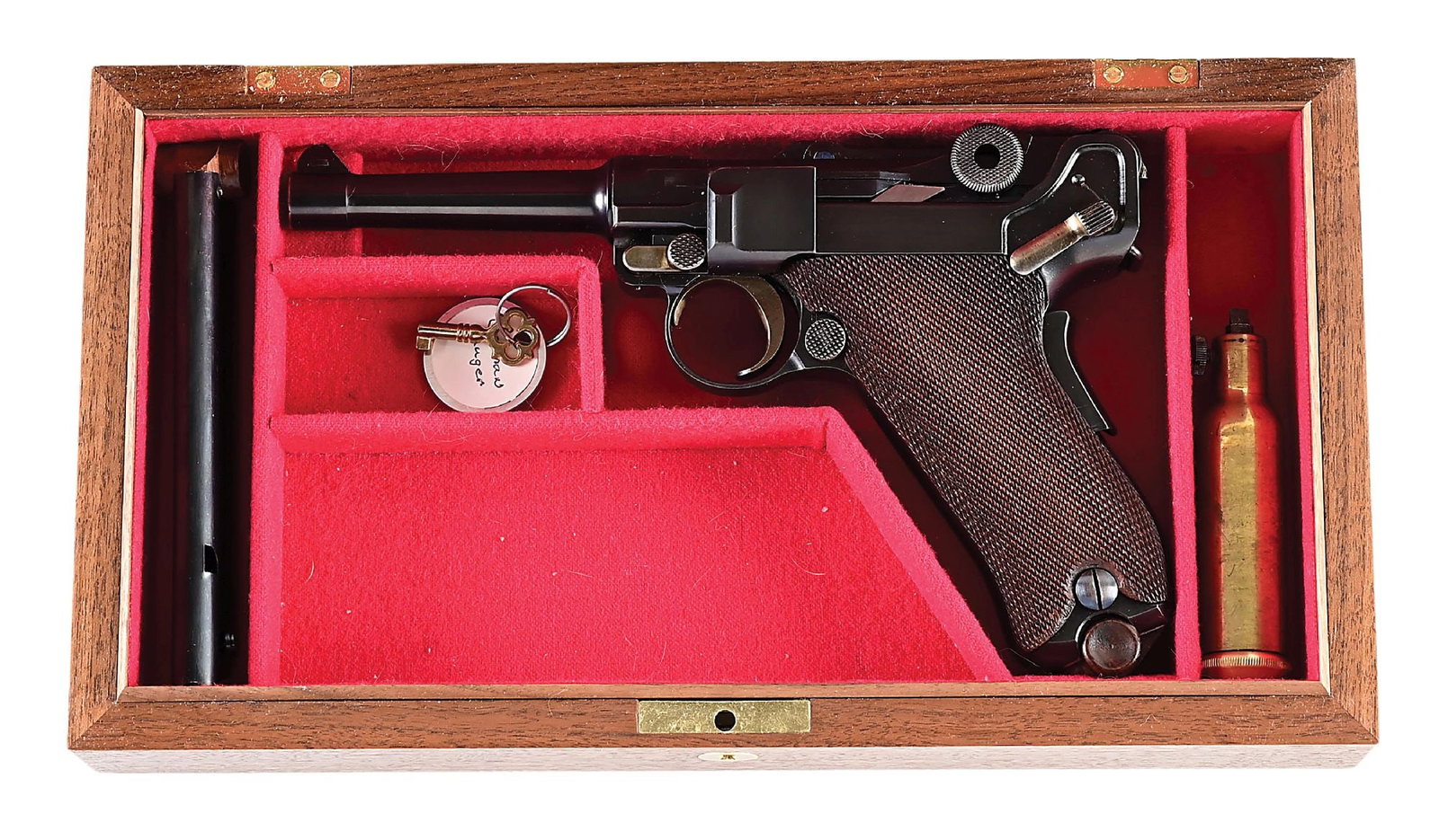 (C) DWM MODEL 1906/08 AMERICAN EAGLE LUGER 9MM SEMI-AUTOMATIC PISTOL.: Scarce 1906/08 DWM American Eagle Luger. These pistols went to the U.S. retail market, where DWM realized that nation based crests increased the sales of these lugers. "GERMANY" marked on the frame ab