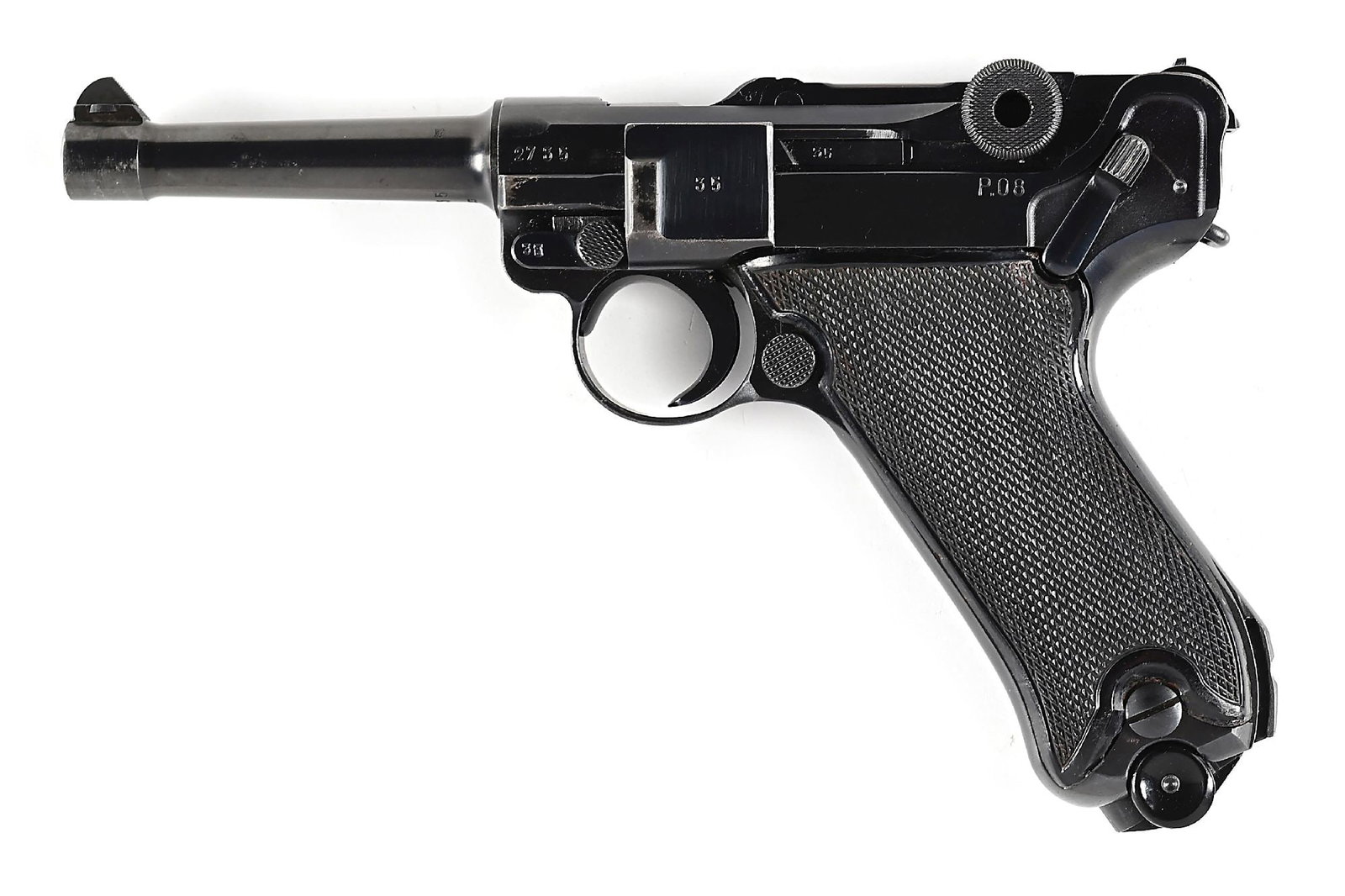 (C) "BLACK WIDOW" MAUSER BYF 42 CODE P.08 LUGER SEMI-AUTOMATIC PISTOL WITH HOLSTER. (1 of 14)