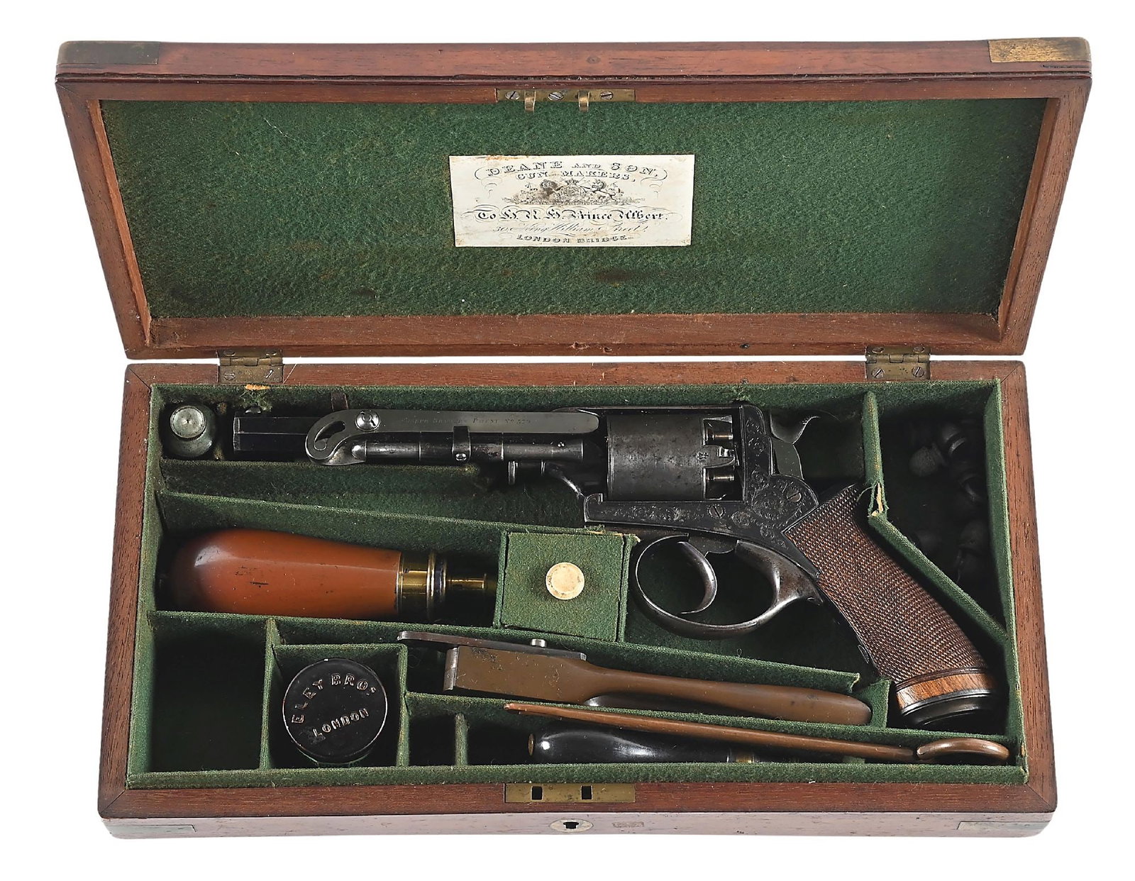 (A) WONDERFUL CASED DEANE & SON ADAMS PATENT DOUBLE ACTION PERCUSSION REVOLVER. (1 of 11)