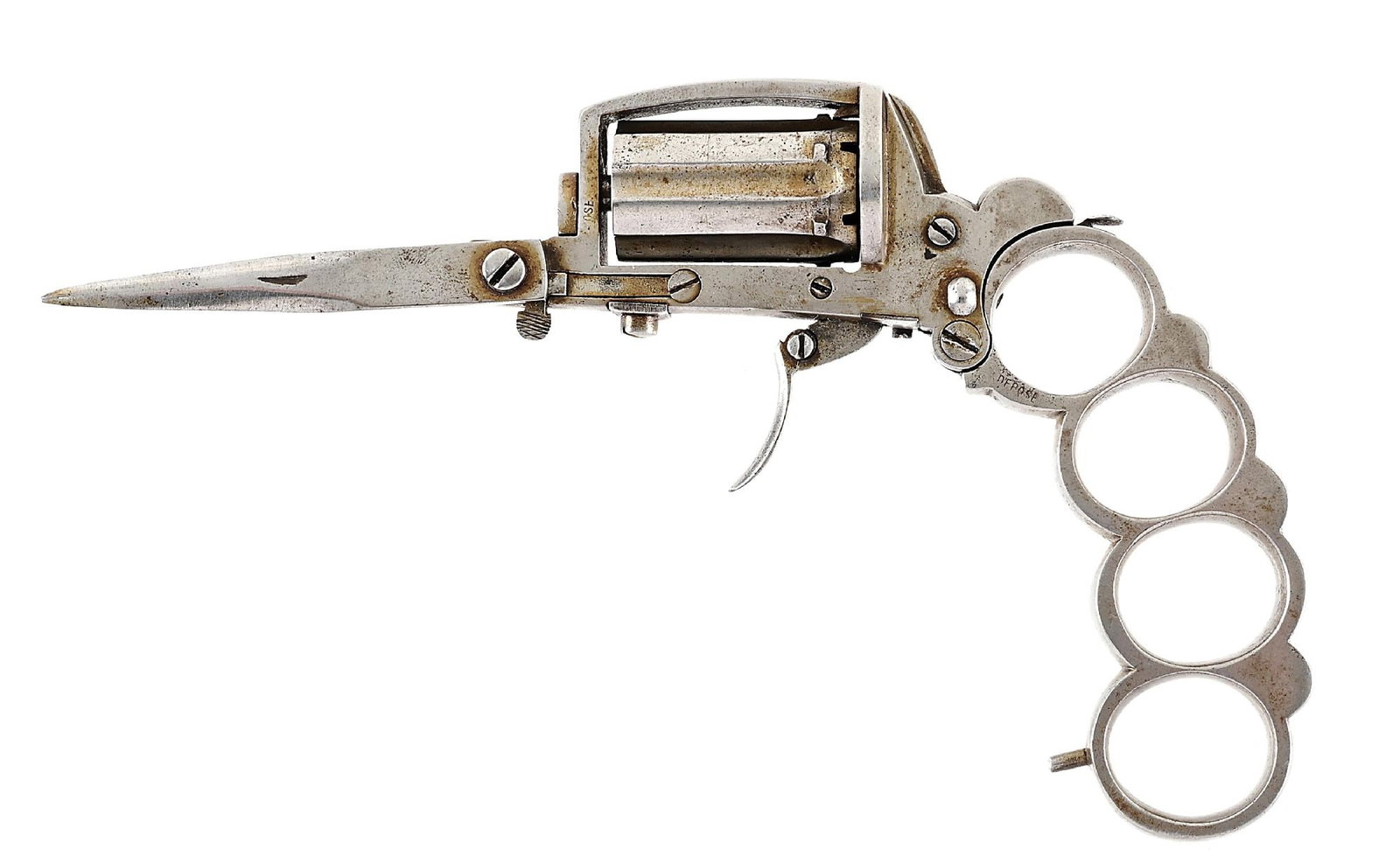 (A) APACHE KNUCKLEDUSTER PINFIRE REVOLVER WITH STILETTO BLADE. (1 of 9)