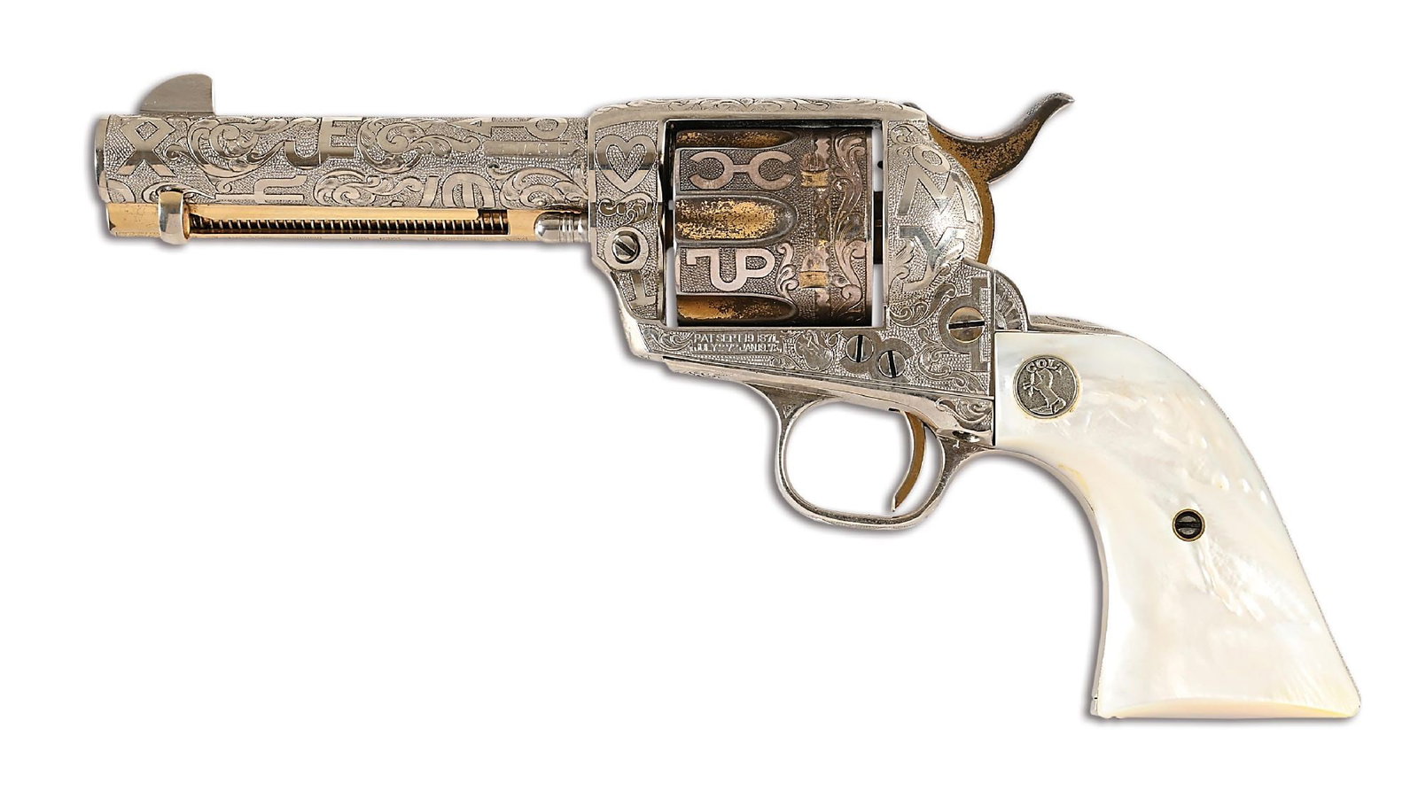 (C) COLT SINGLE ACTION ARMY .38 WCF REVOVLER WITH CATTLEBRAND ENGRAVING BY WELDON BLEDSOE. (1 of 10)