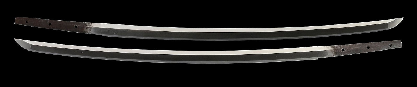 AN ENJU KATANA WITH TOKUBETSU HOZON PAPERS IN TACHI MOUNTS WITH OSHIGATA.: Measures 2 shaku 1 sun 1 bu, just under 64cm, and approximately 25 - 1/8" nagasa. The Enju school worked in the Kikuchi area of Higo and is believed to have been founded by Hiromura, who had a relatio