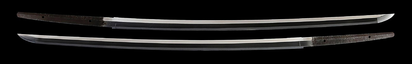 A LONG, MOUNTED MASAKUNI KATANA WITH NBTHK TOKUBETSU KICHO PAPERS.: While this exact swordsmith is not recorded, the accompanying NBTHK Tokubetsu Kicho papers attest to the authenticity of the signature and quality of the sword. Signed "Geishu ju Minamoto Masakuni", i