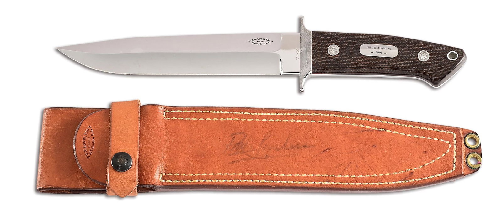 BOB LOVELESS "THE FIRST KNIFE OF 2001" ENGRAVED BY FIRMO FRACASSI. (1 of 9)