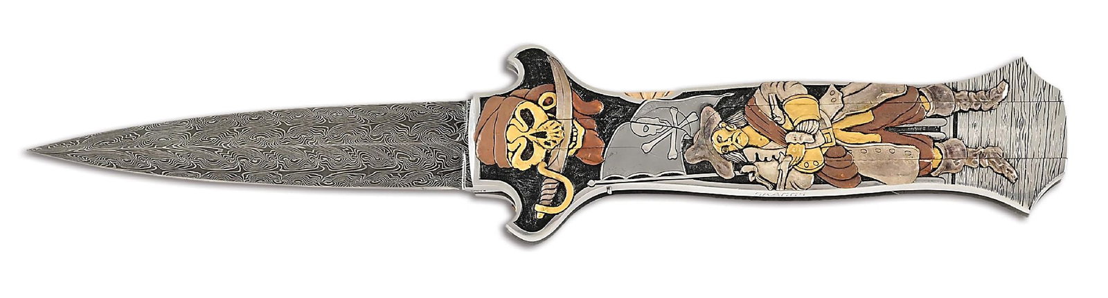 JOE KIOUS PIRATE THEMED LAPIS LAZULI CUSTOM INTERFRAME FRONT LOCK AUTO KNIFE. #1731 (1 of 7)