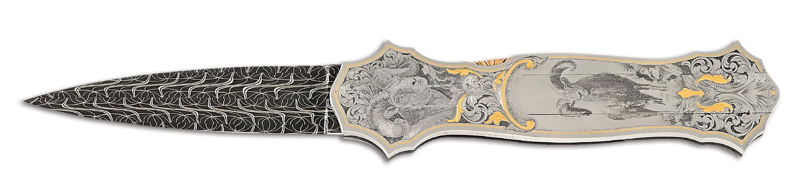 JOE KIOUS CUSTOM DOUBLE POCKET LOCKET AUTO KNIFE ENGRAVED BY LEE GRIFFITHS. (1 of 9)