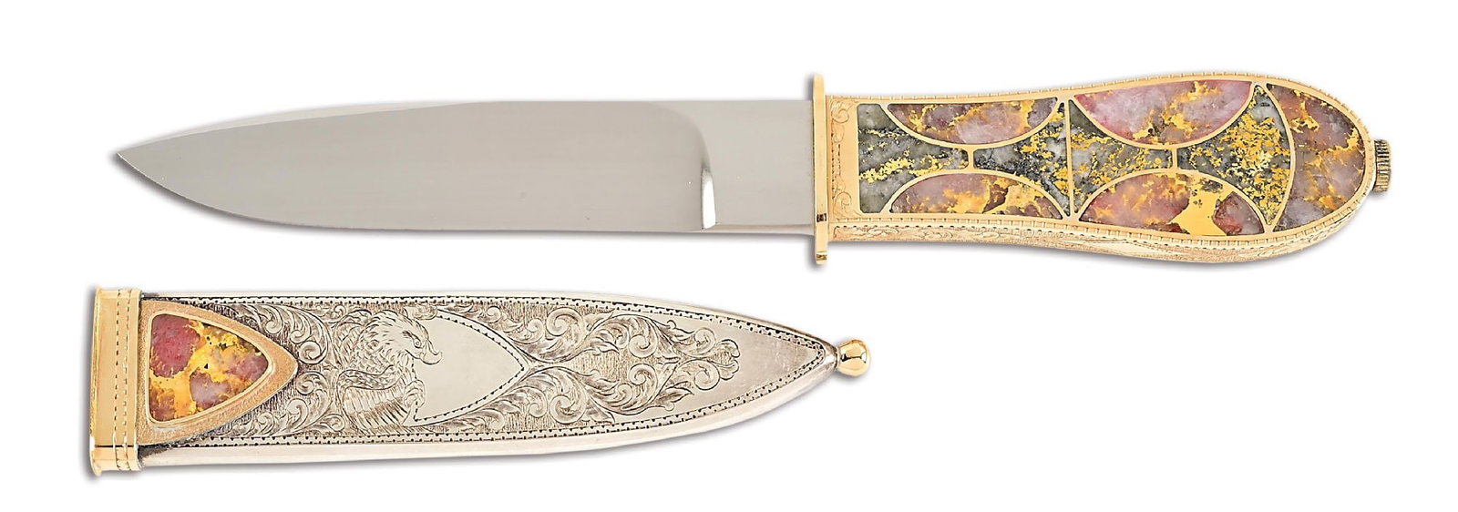 JIM SORNBERGER 24K GOLD QUARTZ CALIFORNIA DAGGER WITH STERLING SILVER SCABBARD. #954 (1 of 9)