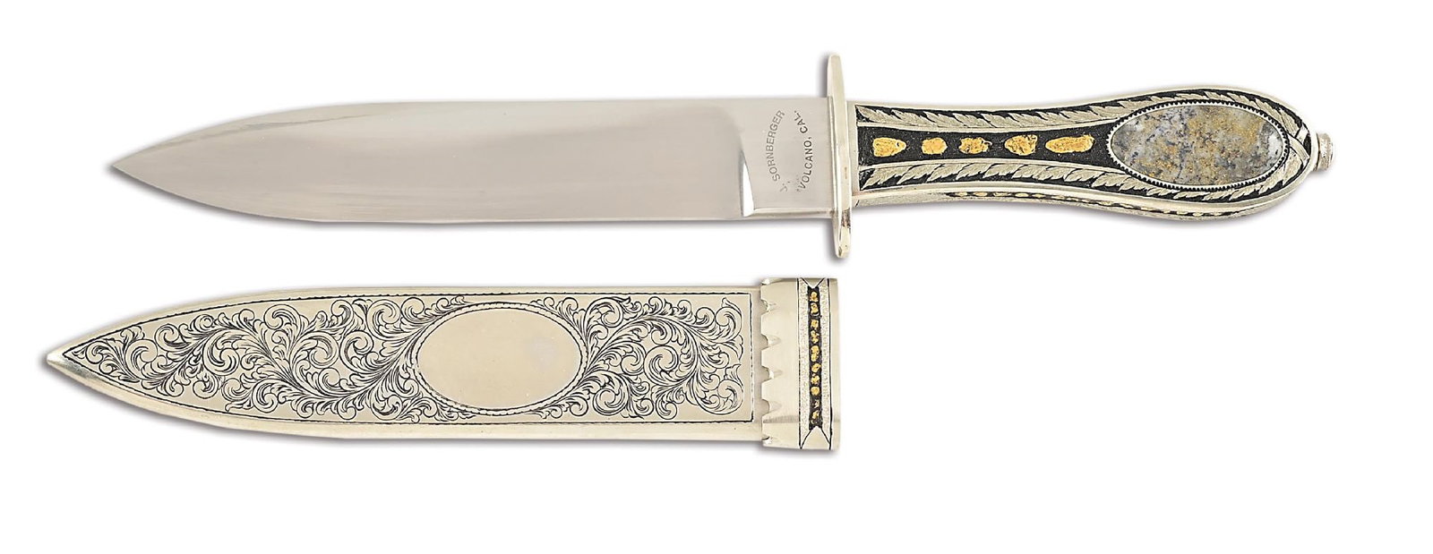 JIM SORNBERGER MICHAEL PRICE STYLE DAGGER WITH GOLD NUGGET INLAY. #456 (1 of 9)