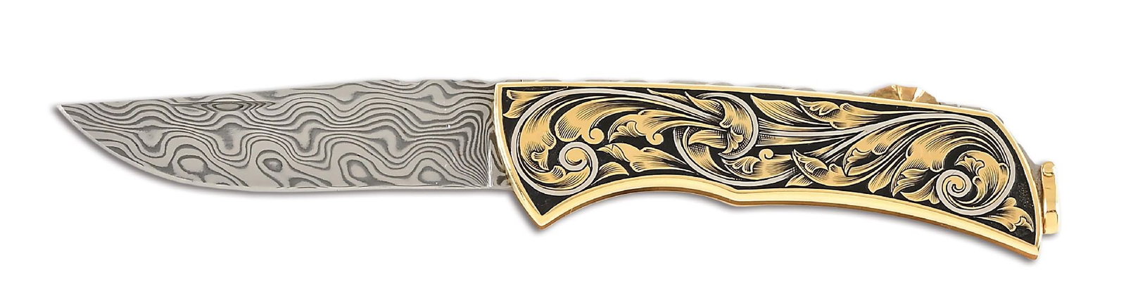 MATTHEW LERCH CUSTOM LOCKBACK KNIFE WITH 18K GOLD AND PLATINUM INLAYS ENGRAVED BY RAY COVER JR. (1 of 5)