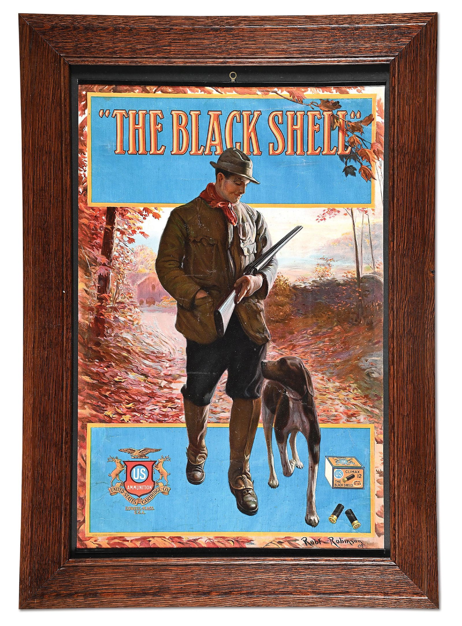 FRAMED US CARTRIDGE COMPANY "THE BLACK SHELLS" LITHOGRAPH ADVERTISING POSTER (1 of 4)