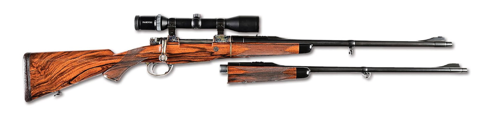 (M) MAGNIFICENT HARTMANN & WEISS BOLT ACTION TAKEDOWN RIFLE TWO BARREL SET IN .416 RIGBY AND .300 (1 of 20)
