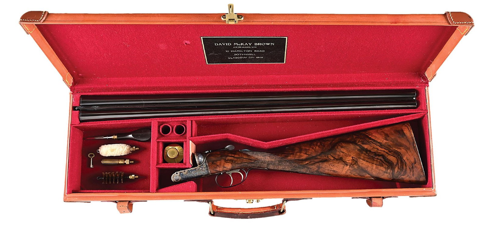 (M) CHARLES LEE ENGRAVED DAVID MCKAY BROWN 12 GAUGE SIDE BY SIDE SHOTGUN WITH CASE. (1 of 15)