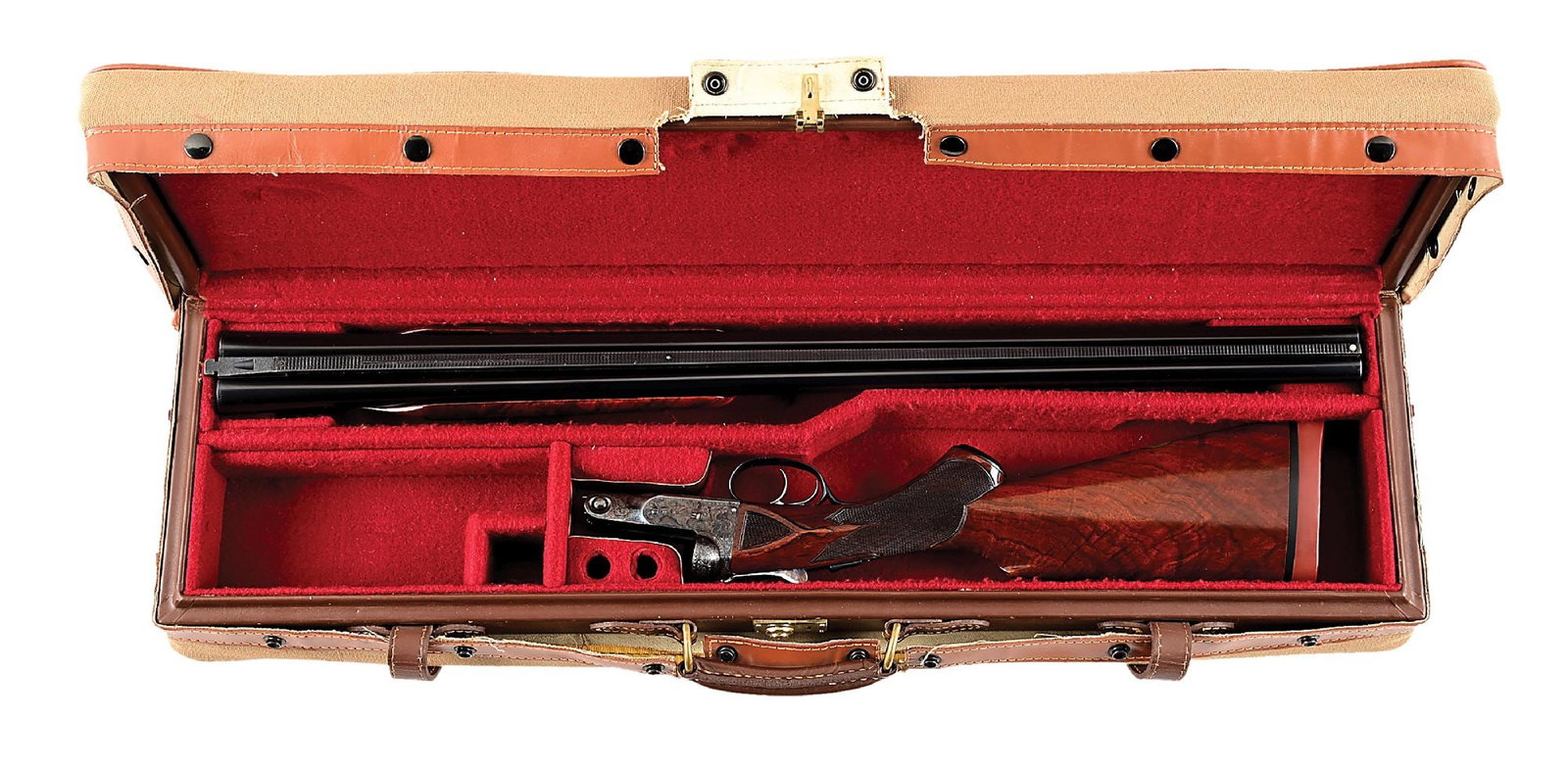 (C) UPGRADED PARKER GRADE 4 (CHE) 12 GAUGE SIDE BY SIDE SHOTGUN WITH VENT RIB AND CASE: This stunning shotgun dates to 1931. The water table is stamped CH 4 for grade which is a CH class and has automatic ejectors making it a CHE model. The box lock frame is case color and features finel