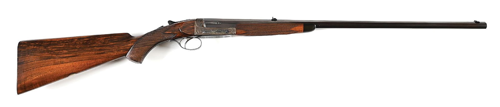 (A) HOLLAND & HOLLAND .22 LONG ROOK RIFLE.: This lovely rifle was manufactured circa mid-1890s. The blued tapered octagon barrel is engraved "HOLLAND & HOLLAND. 98 NEW BOND ST LONDON" and "WINNERS OF ALL THE FIELD RIFLE TRIALS. .22 R.F. LONG."