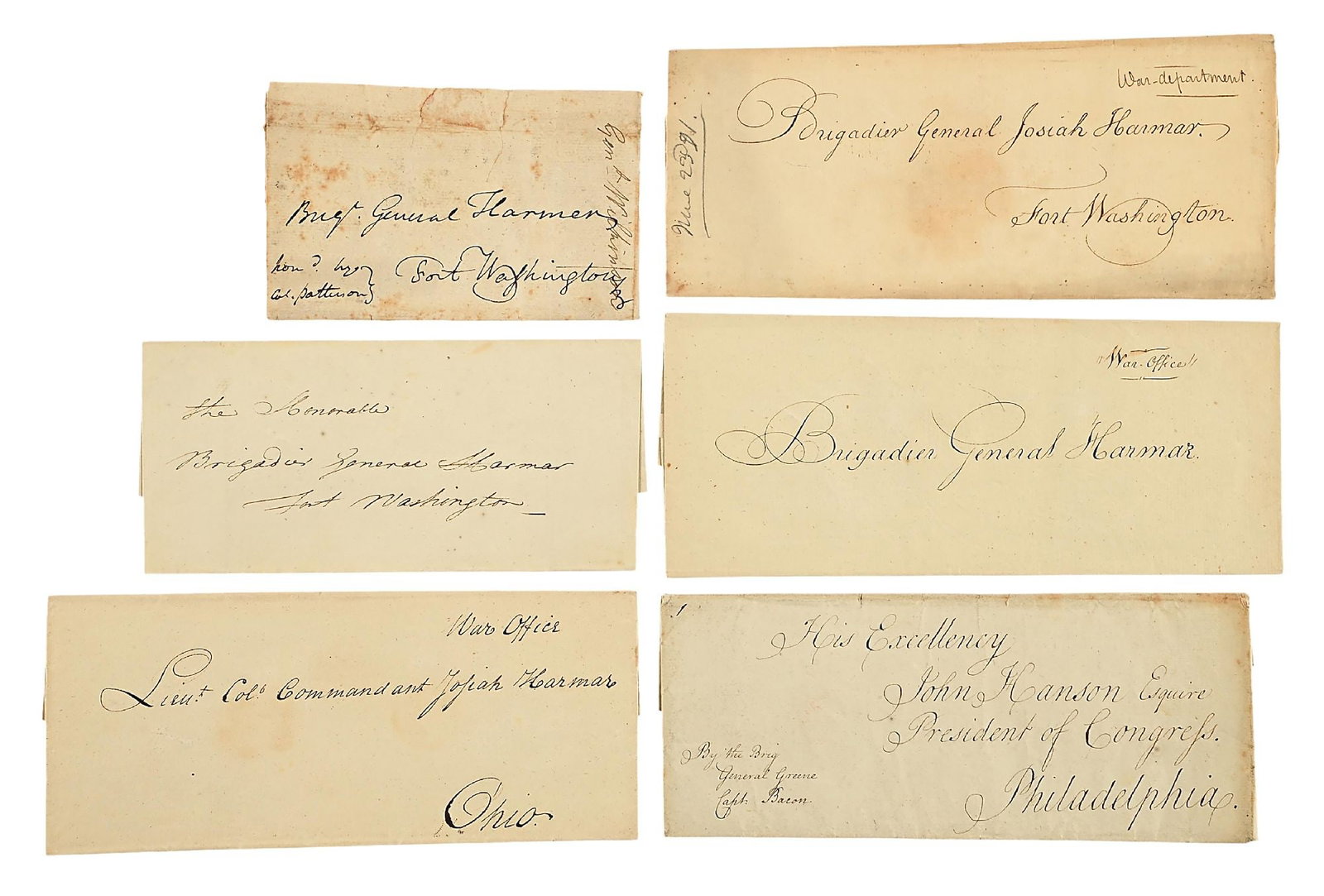 REVOLUTIONARY WAR ENVELOPES TO JOHN HANSON AND JOSIAH HARMAR. (1 of 2)