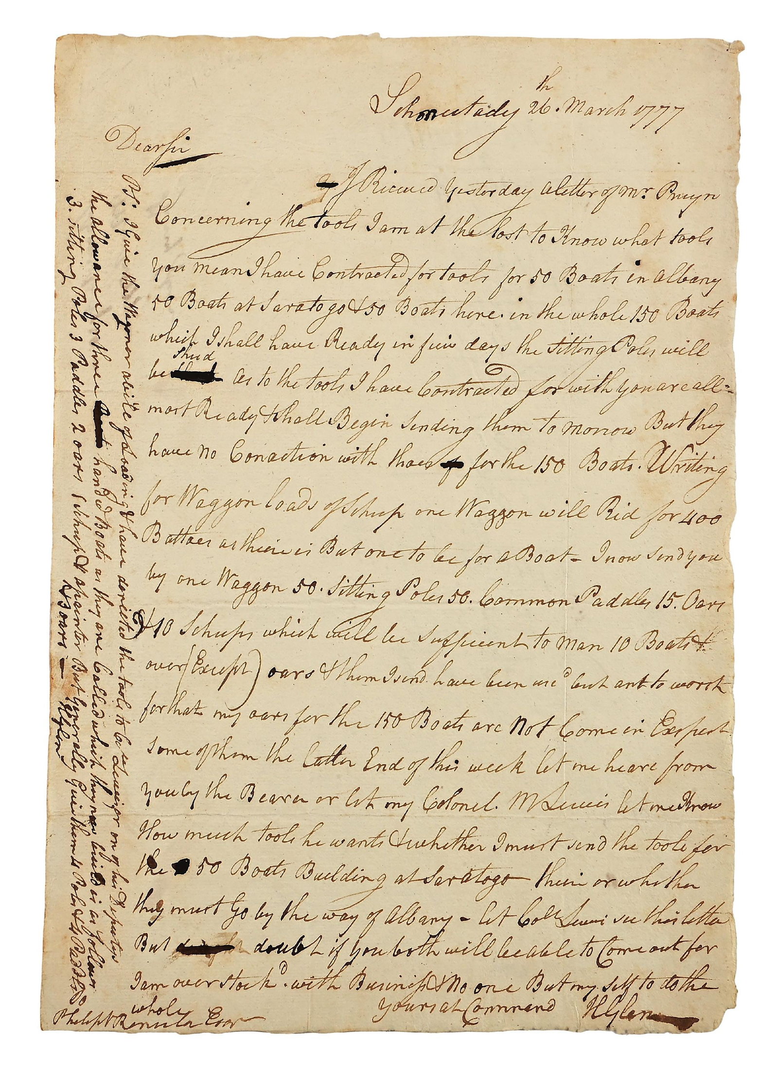 REVOLUTIONARY WAR LOGISTICS: HENRY GLEN, BOATS AT SARATOGA, SCHENECTADY AND ALBANY. (1 of 3)