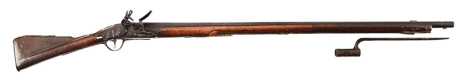 (A) GERMANIC MID 18TH CENTURY MUSKET WITH BAYONET.: This musket dates to around 1740 and is similar to the Prussian Potsdam Model 1740 muskets but is much more slender. Its is identical to one captured at Bennington that is now at West Point. For two o