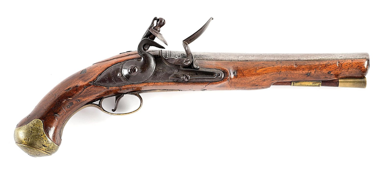 (A) BRITISH PATTERN 1759 ELLIOT DRAGOON FLINTLOCK PISTOL BY GALTON, DATED 1759.: This pistol is featured on page 107 of "The Evolution of The Brown Bess" by Dr. Jay Tartell. Examples of this pattern are very scarce and were extensively used by British dragoons during the Revolutio