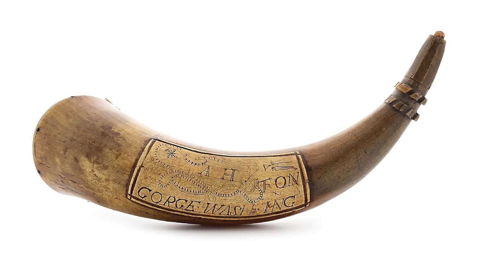 GEORGE WASHINGTON ENGRAVED POWDER HORN OF ASAPH HART. (1 of 9)