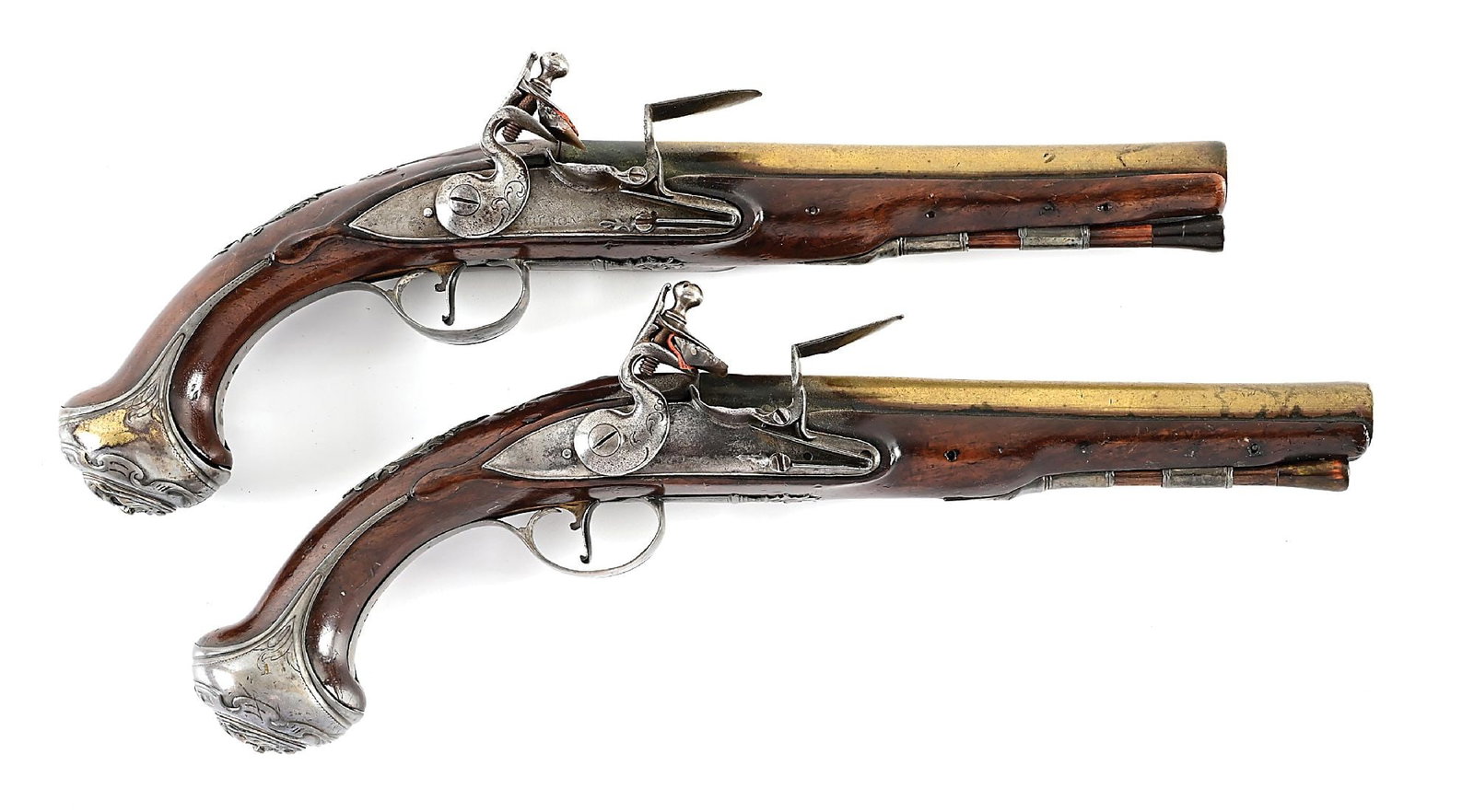 (A) FINE PAIR OF DOCUMENTED SILVER MOUNTED BRITISH OFFICER'S PISTOLS BY RICHARD WILSON. (1 of 19)
