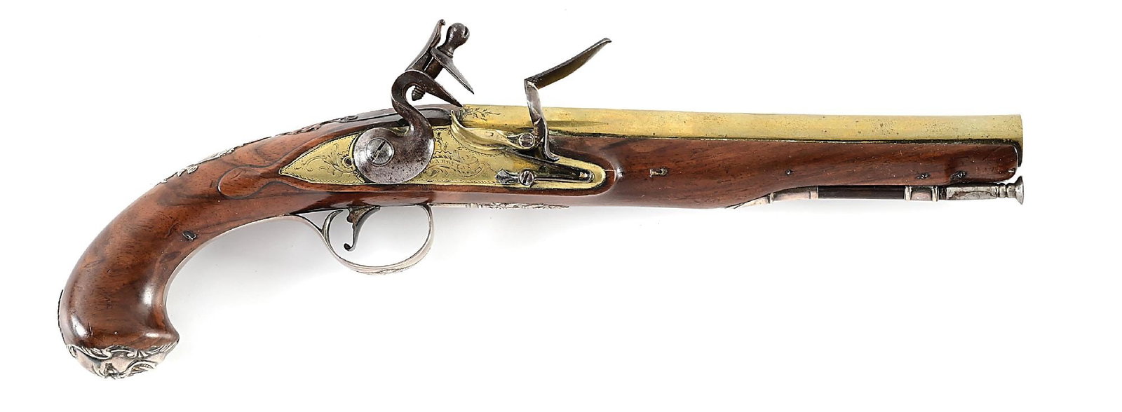 (A) FINE BRITISH SILVER MOUNTED FLINTLOCK OFFICER'S PISTOL OF JOHN COLLET WHO SAW EXTENSIVE ACTION (1 of 16)