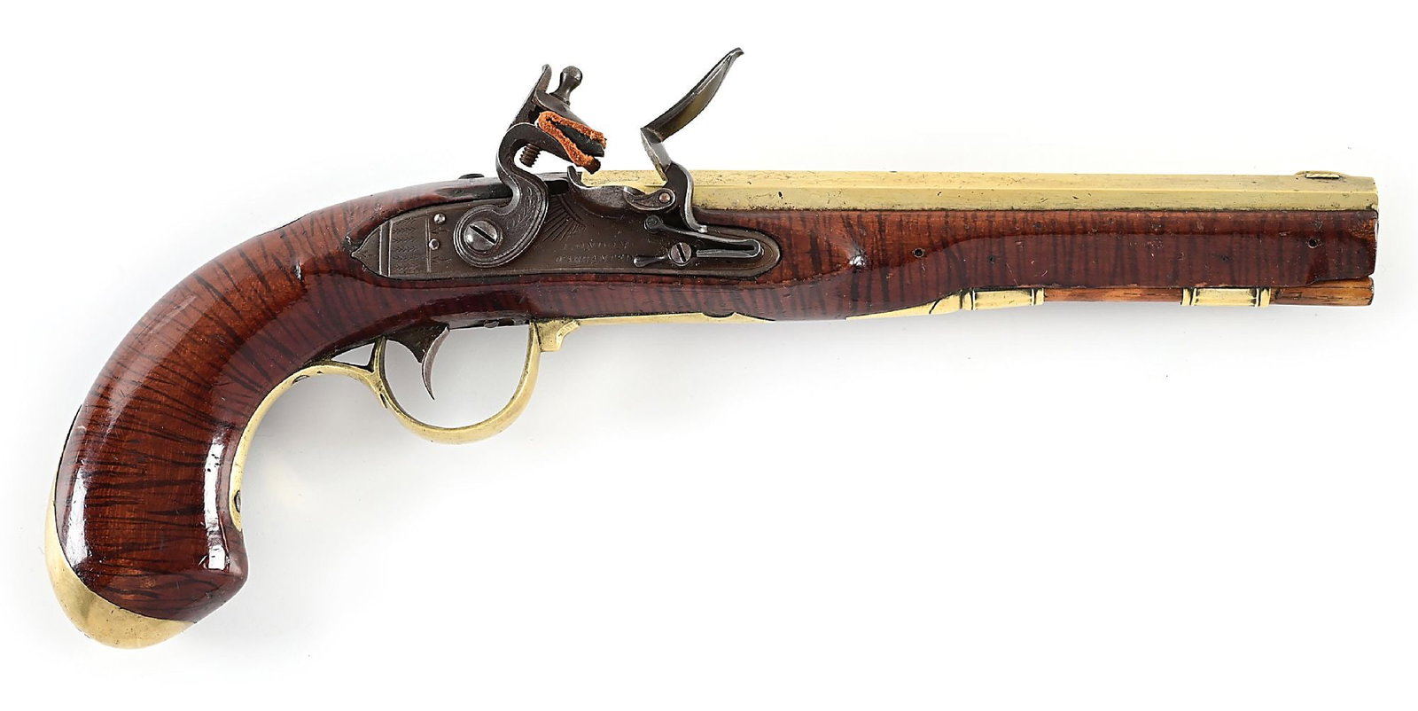 (A) FINE FLINTLOCK KENTUCKY PISTOL WITH BRASS BARREL SIGNED P & D MOLL HELLERSTOWN. (1 of 12)