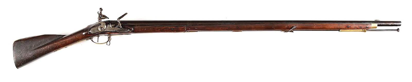(A) DANISH REGIMENTALLY MARKED FLINTLOCK MUSKET.: For similar examples, see pg. 385 in "American Military Shoulder Arms: Vol. I" by Moller. This example is equipped with a 44" rounded barrel with a brass blade front sight, pair of wedding rings 12" f