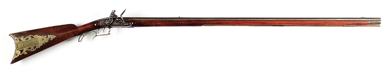 (A) FULL STOCK FLINTLOCK KENTUCKY RIFLE BY SAMUEL D. SLOCOMB OF NEW ORLEANS. (1 of 15)