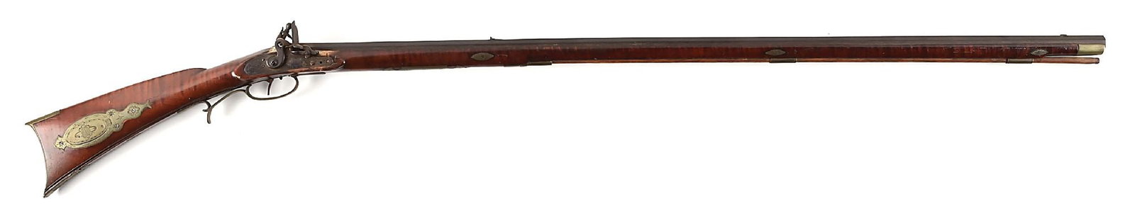 (A) JOHN SHELL SIGNED FLINTLOCK KENTUCKY RIFLE. (1 of 14)