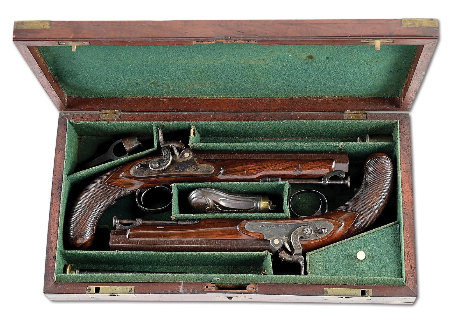 (A) FINE CASED PAIR OF SCUDAMORE PERCUSSION OFFICERS PISTOLS. (1 of 16)