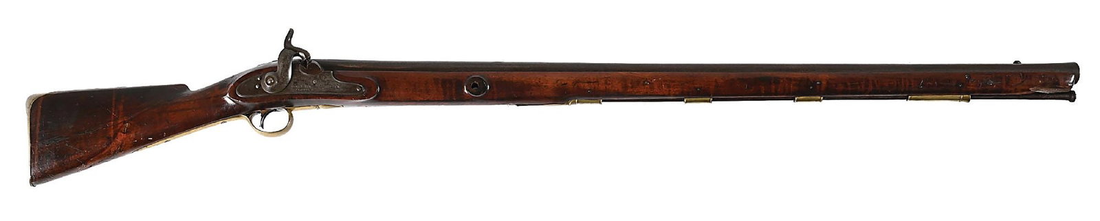 (A) MASSIVE BRITISH LACY & CO. PERCUSSION 5 BORE WALL GUN.: This behemoth 19th century rampart gun is engraved on the lock plate "Lacy & Co. / London". Similar guns were procured by the British East India Company in the 1840s and early 1850s. Heavy browned bar