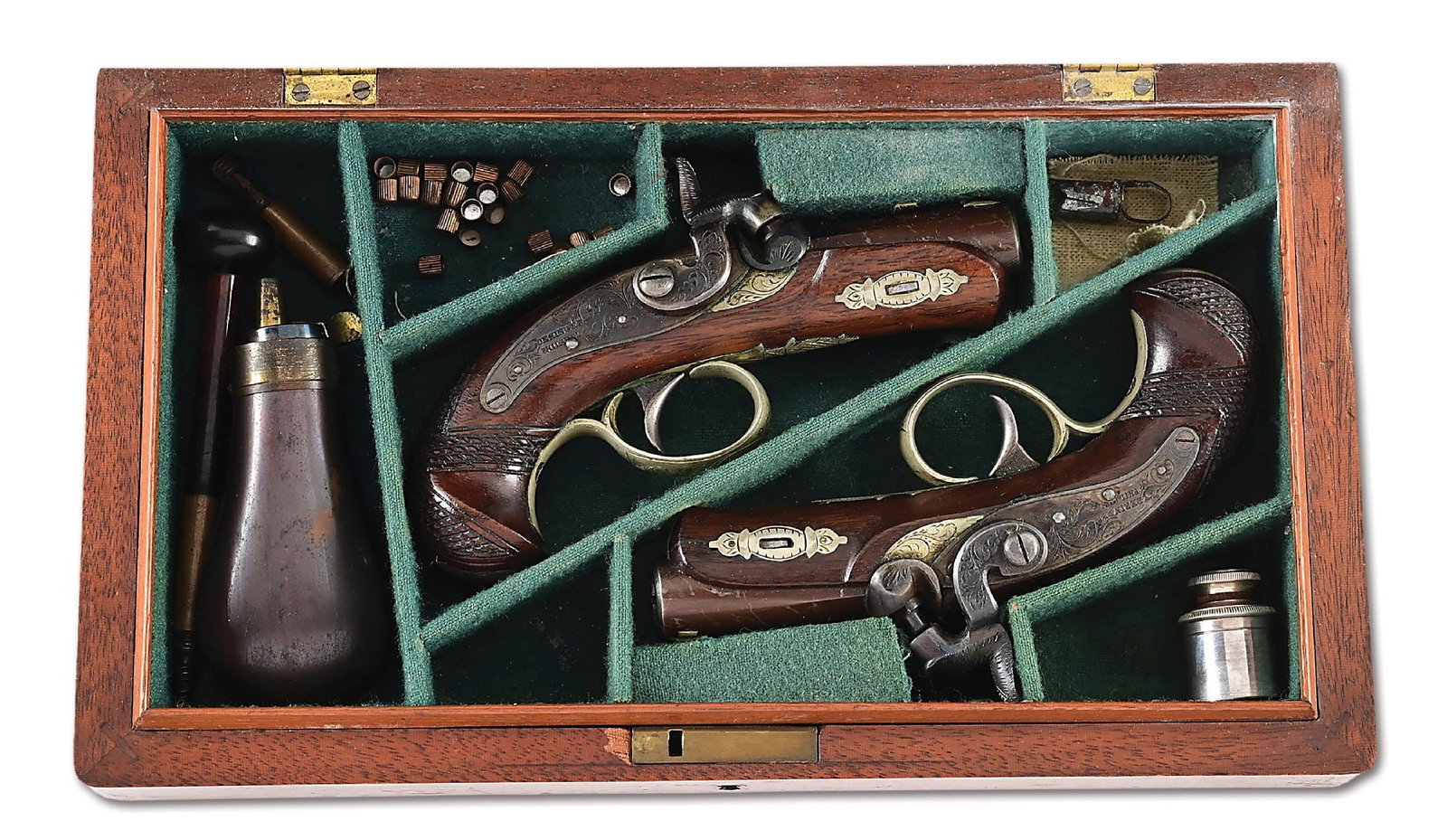 (A) VERY FINE CASED PAIR OF HENRY DERINGER PEANUT PERCUSSION PISTOLS. (1 of 12)