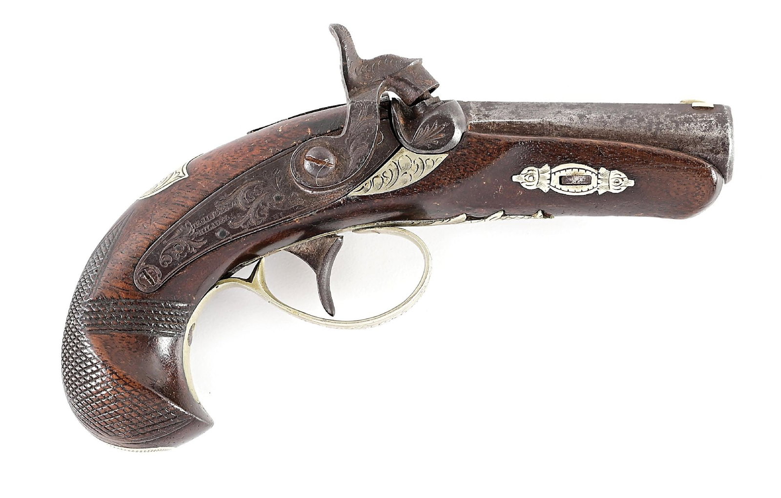(A) A. MILLSPAUGH LOUISIANA AGENT MARKED PHILADELPHIA DERINGER PERCUSSION PISTOL. (1 of 9)