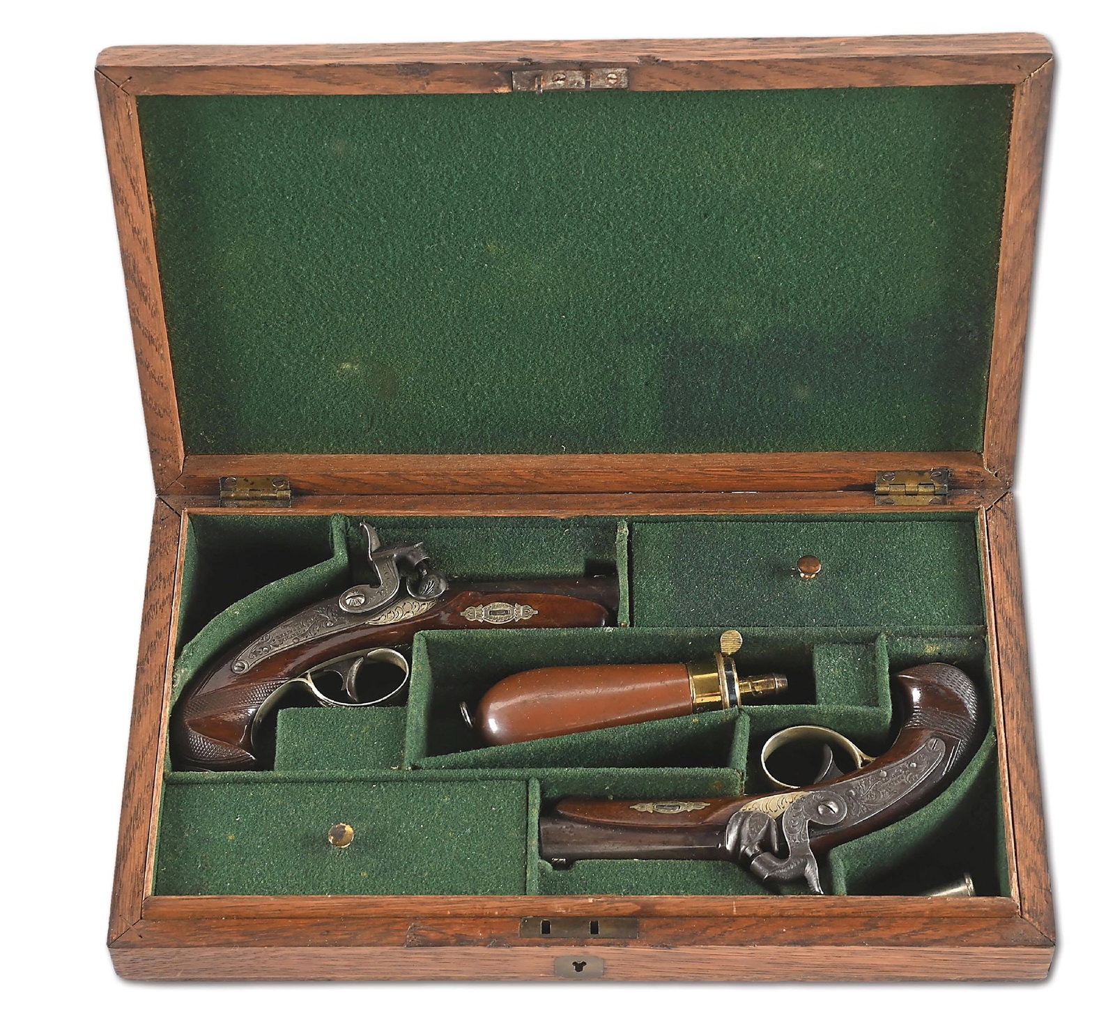 (A) CASED BRACE OF HENRY DERINGER PERCUSSION POCKET PISTOLS. (1 of 12)