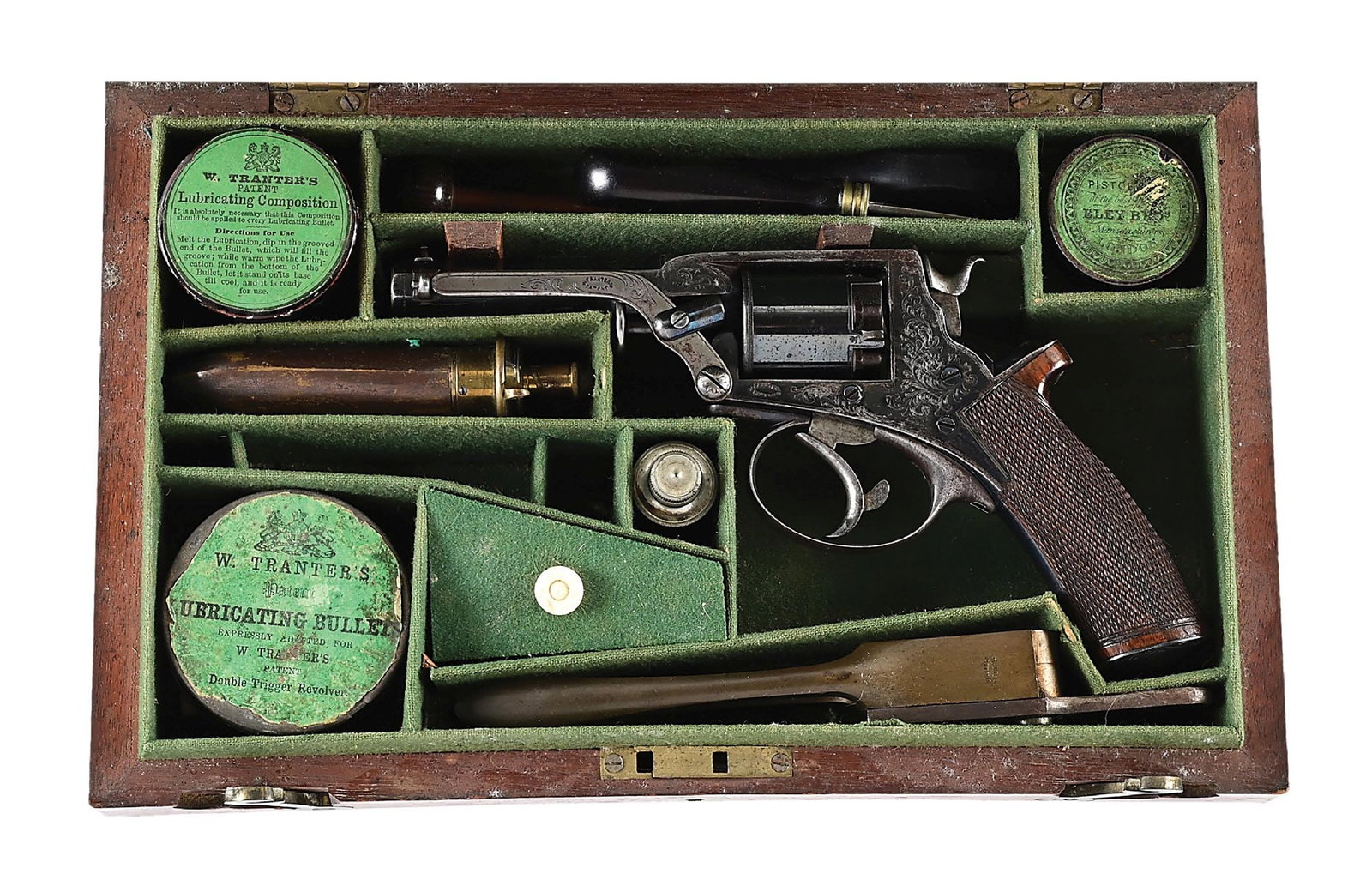 (A) CASED 4TH MODEL TRANTER DOUBLE ACTION PERCUSSION REVOLVER. (1 of 10)