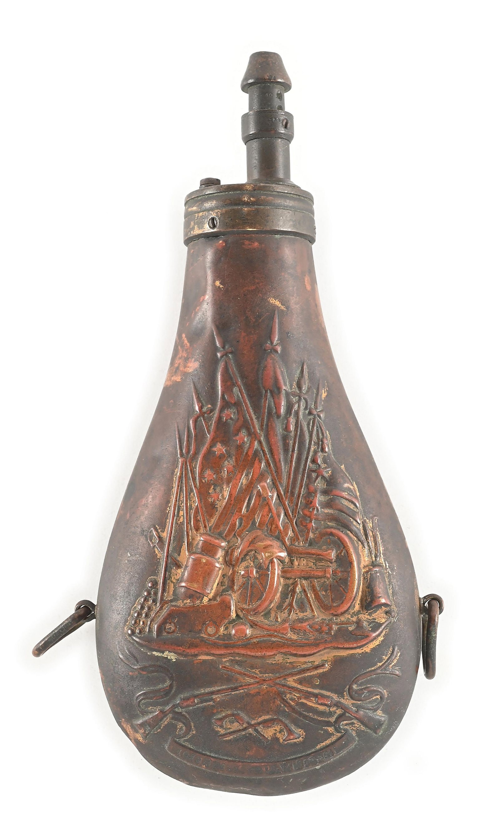 MARTIALLY MARKED COLT DRAGOON PLUNGER TOP POWDER FLASK. (1 of 3)