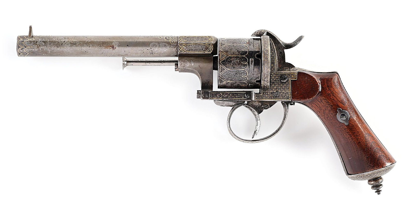(A) ENGRAVED AND GOLD INLAID BELGIAN E. LEFAUCHEUX "STONEWALL JACKSON" MODEL DOUBLE ACTION PINFIRE (1 of 13)
