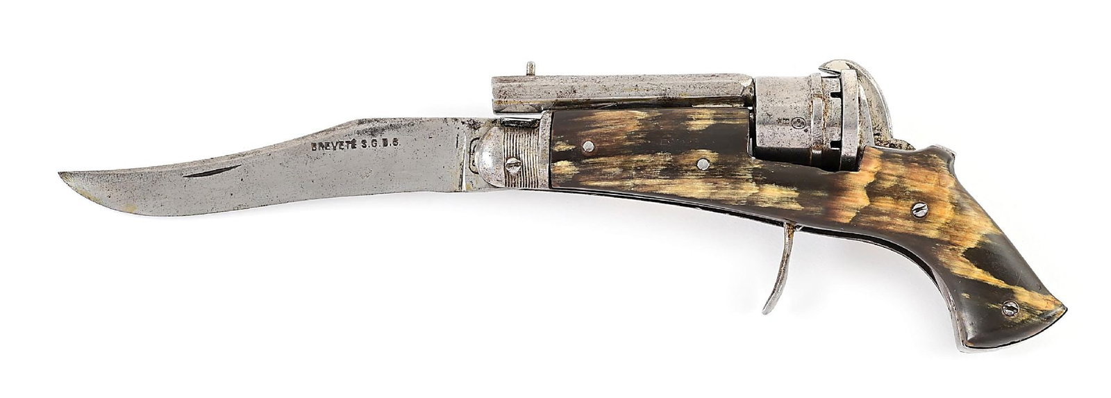 (A) SIGAUD-BARNERIAS BELGIAN PINFIRE CUT-AND-SHOOT KNIFE REVOLVER. (1 of 9)