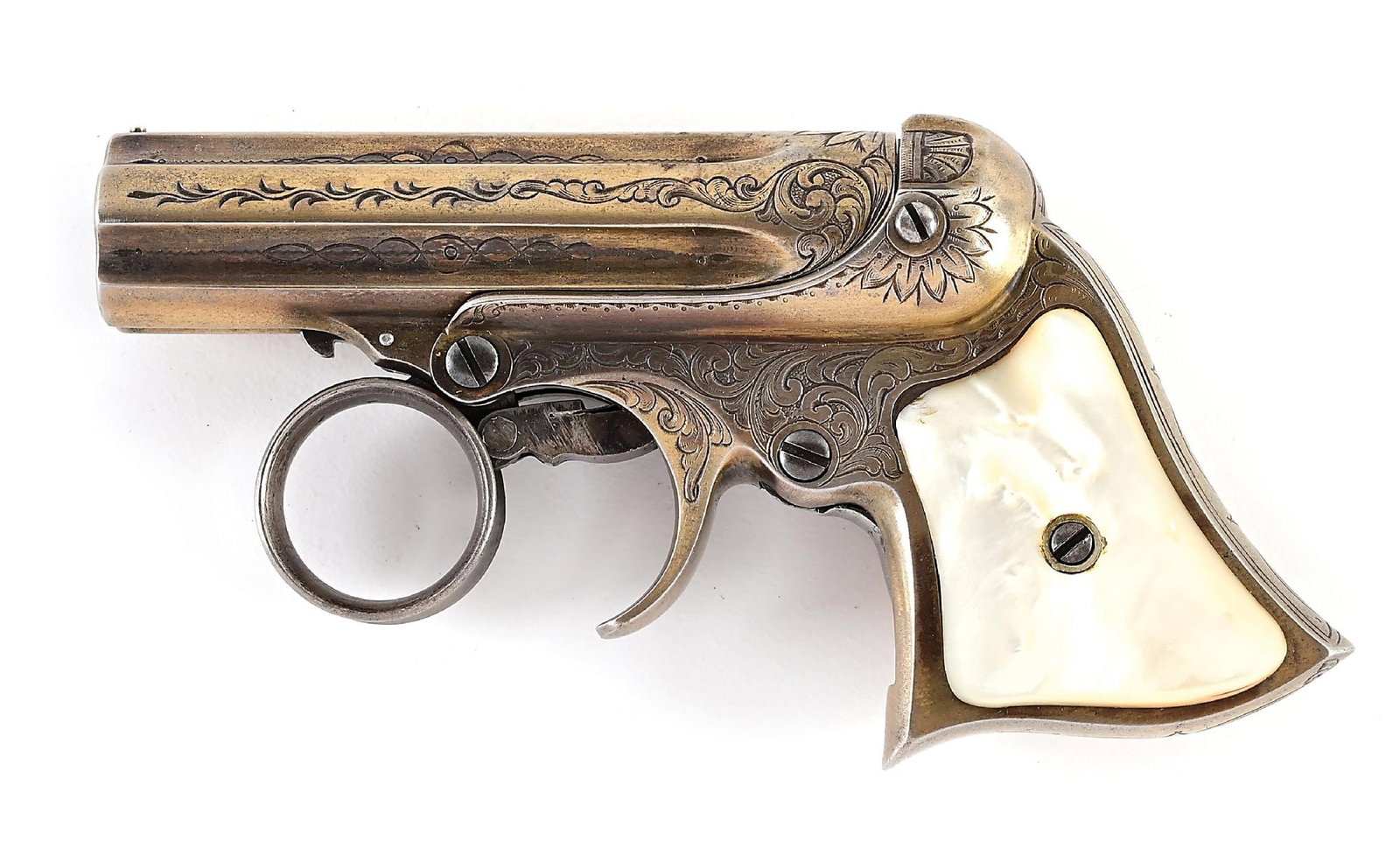 (A) ENGRAVED AND GOLD WASHED REMINGTON RING TRIGGER DERRINGER. (1 of 10)