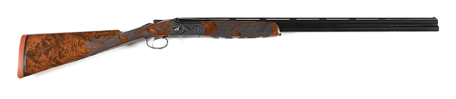 (M) CSMC 21 20 BORE OVER/UNDER SHOTGUN.: Monobloc barrels with a small sized Bradley-style red composite front sight on a ventilated rib, with CSMC legends ahead of bloc for CSMC manufacture of a 20 gauge Model 21 with 3" chambers. Underside