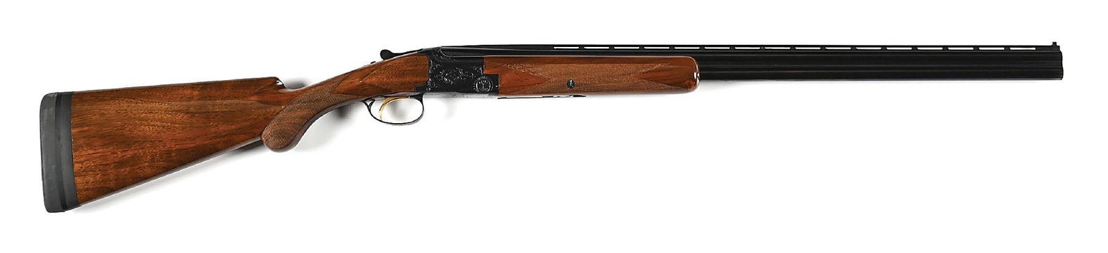 (C) BELGIAN BROWNING LIGHTNING 20 GAUGE OVER/UNDER SHOTGUN.: Ivory Bradley-style bead front sight with a mid bead on a vent rib with offset proof marks for a Belgium made 20 gauge with 3" chambers. Chambers marked with matching serial number over bottom chamber