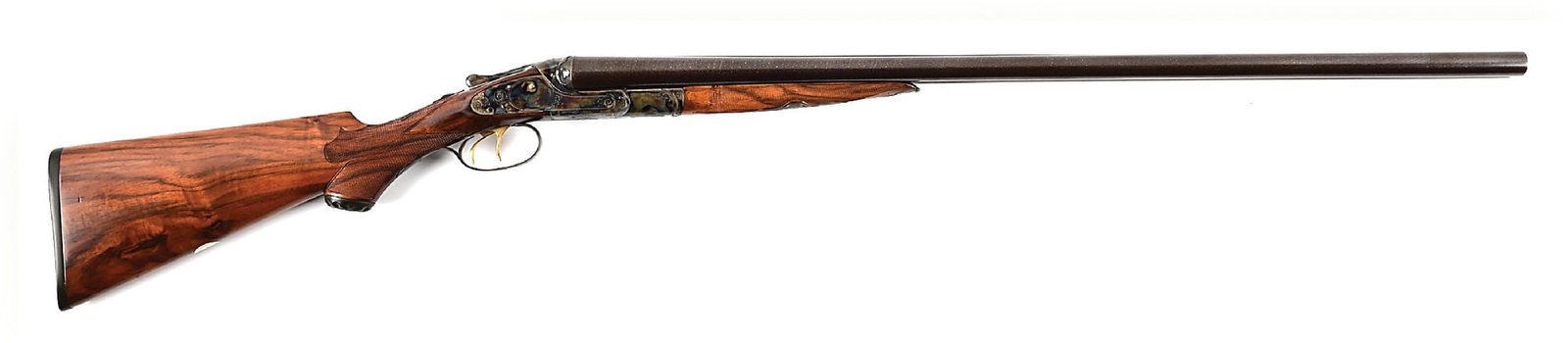 (A) EARLY LEFEVER HAMMERLESS SIDE BY SIDE 12 GAUGE SHOTGUN: Dates to 1894. This famous company was found in 1883 in Syracuse New York where they made some of the finest double guns ever made in this country before merging with Ithaca around 1916. This quality