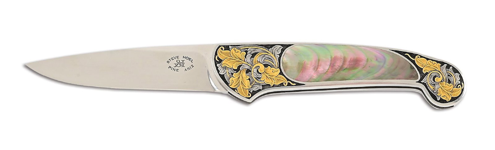 STEVE HOEL CUSTOM BLACK LIP TAHITIAN PEARL INTERFRAME SMALL LOCKBACK KNIFE. (1 of 6)